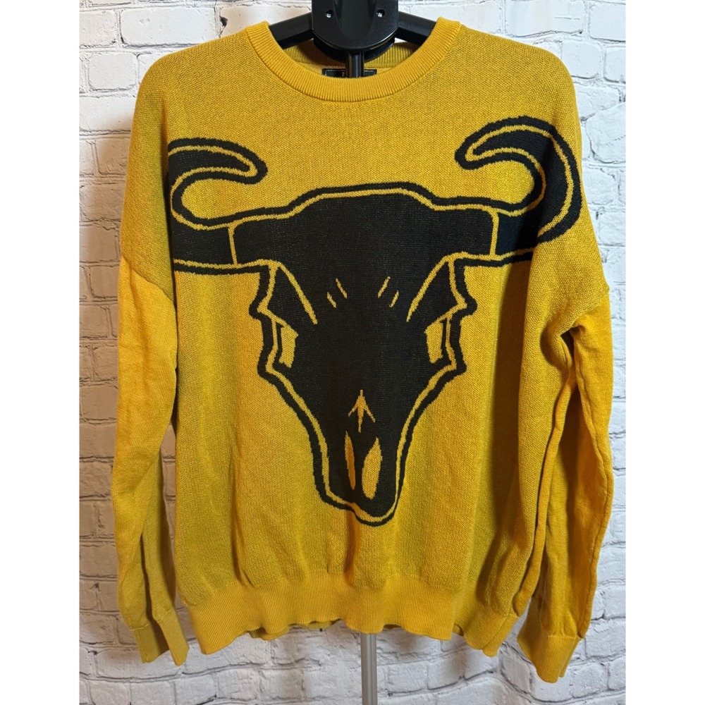L&B Lucky & Blessed Mustard Yellow Longhorn Steer Skull Knit Sweater 2X